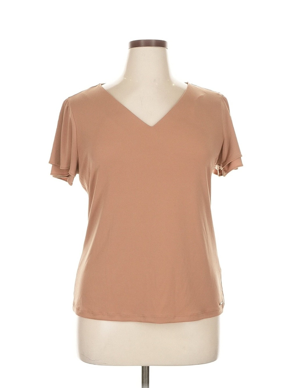 Calvin Klein Tan V-Neck Flutter Sleeve Top